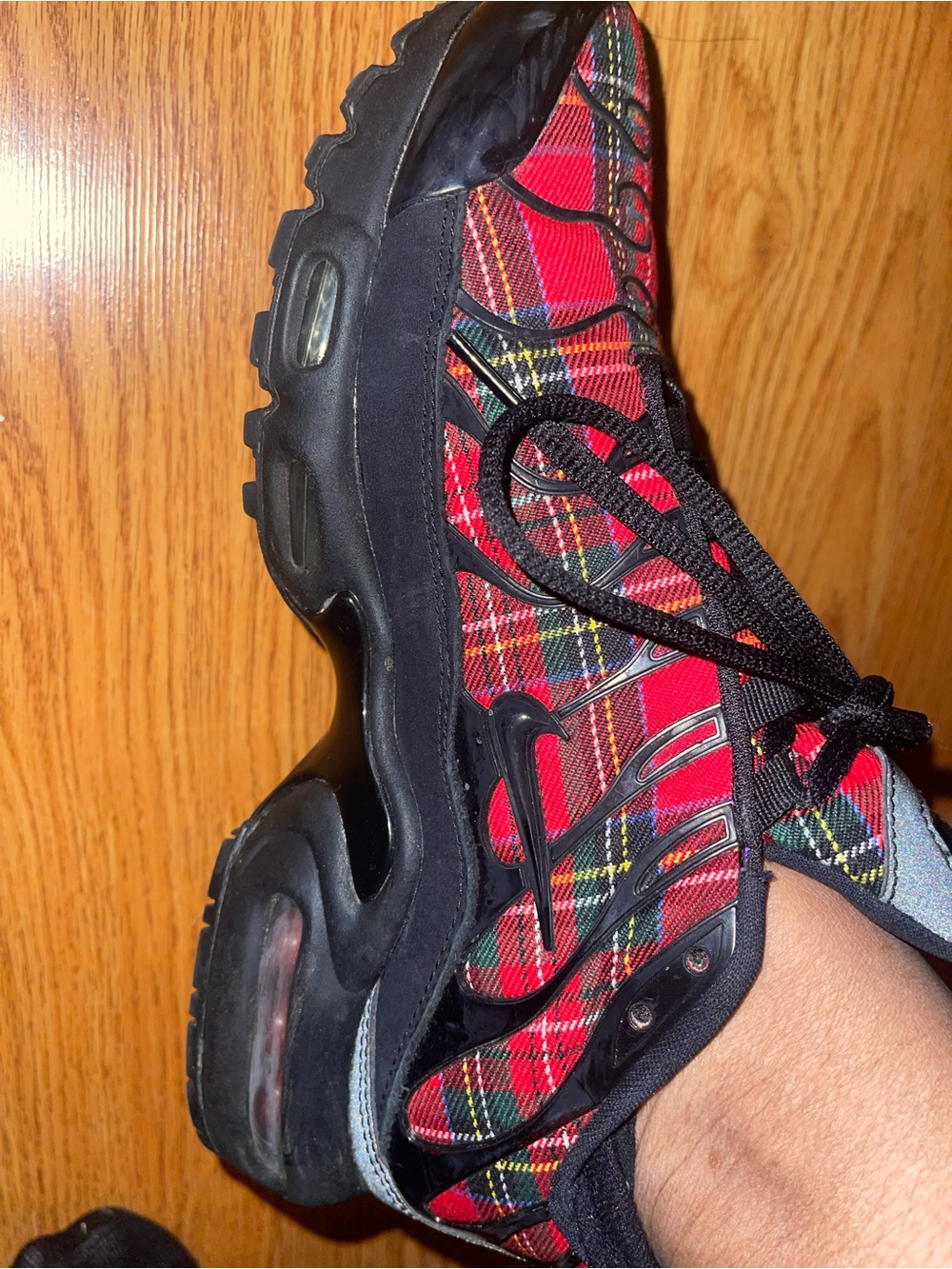 Nike Women's Red Plaid Black Accent Sneakers - Picture 3 of 7